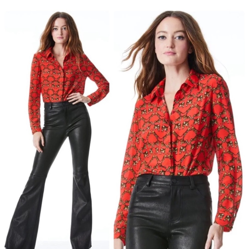 ALICE + OLIVIA Willa Placket silk Top size medium